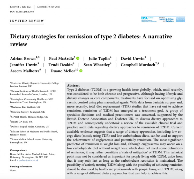 Dietary strategies for remission of type 2 diabetes